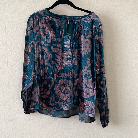 Tops - Anthropologie Floral Peasant Blouse Green Velvet NWOT